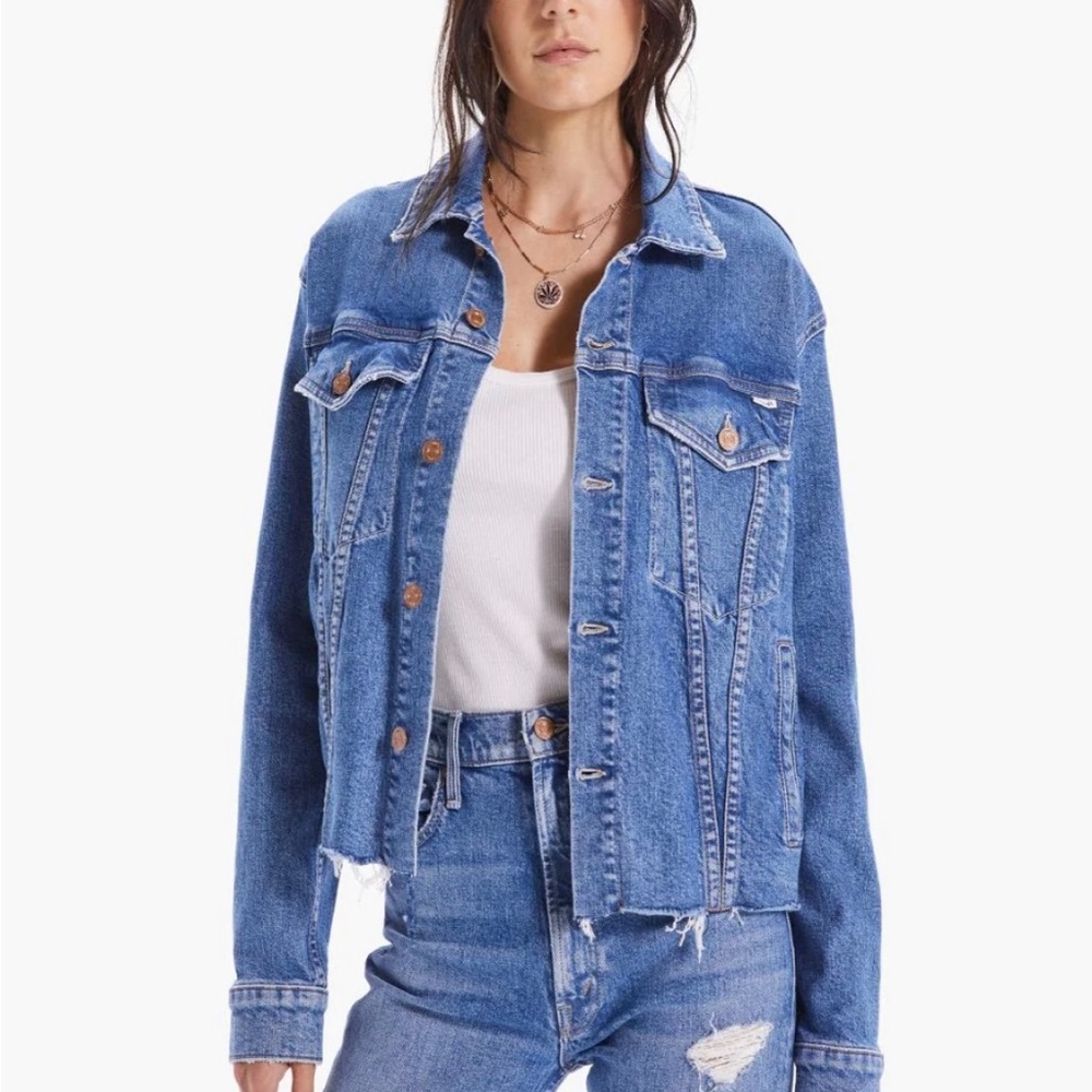 Mother Women's Blue The Cut Drifter Distressed Denim Jacket